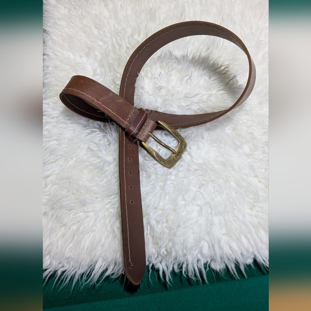 Classic Brown Leather Belt with Brass Buckle